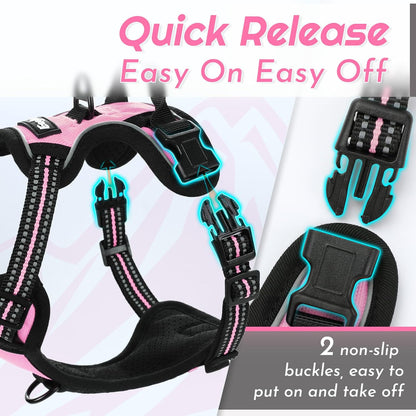 Eagloo Small Dog Harness No Pull, Service Vest with Reflective Strips and Control Handle, Adjustable and Comfortable for Easy Walking, No Choke Pet Harness with 2 Metal Rings, Pink, XS
