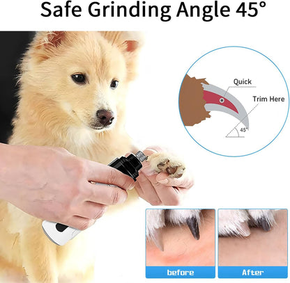 Electric Dog Nail Grinder - USB Rechargeable Electric Nail Trimmer with 3 Diamond Grinding Heads for Small to Large Dogs & Cats