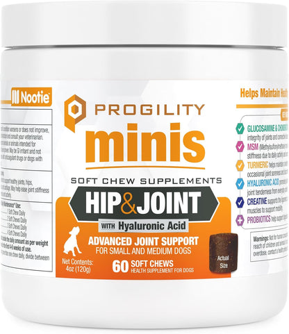 Nootie Progility Mini Hip & Joint Small & Medium Breed Chew Supplement for Dogs, 60 Count