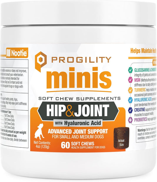 Nootie Progility Mini Hip & Joint Small & Medium Breed Chew Supplement for Dogs, 60 Count