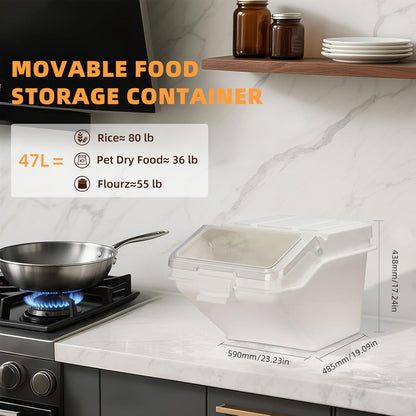 88LB Airtight Flour Storage Container With Scoop for Dry Food, Sugar, Baking Supplies,Rice.BPA Free Ingredient Storage Bin，Pet Food Storage Container Dog Cat Birds Food Bin (88 LB)