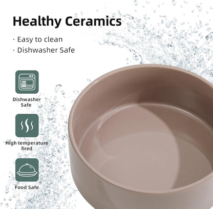 Ceramic 8.2inch Dog Bowl for Large-Breed Dogs, Anti-Slip and Weighted Pet Food and Water Bowl (Single Bowl - Brown Coffee)