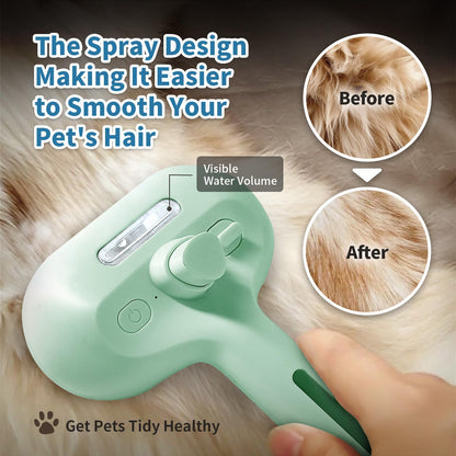 Steam Pet Brush for Shedding, 3 In 1 Self Cleaning Anti-Static Steamy Hair Brush, Reduces Loose Hair and Shedding for Long and Short Hair Pets Grooming, Green