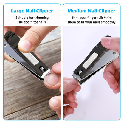 GLAMFIELDS 3pcs Nail Clippers Set, Black Stainless Steel Slanted Edge Nail Clipper & Fingernail & Thick Toenail Trimmer for Men and Women