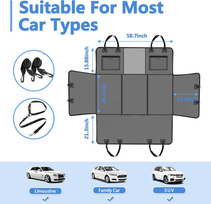 Hard Bottom Dog Car Seat Cover for Back Seat – Waterproof Nonslip Hammock Extender for Trucks & SUVs, Heavy Duty Pet Protector, Gray Faux Leather