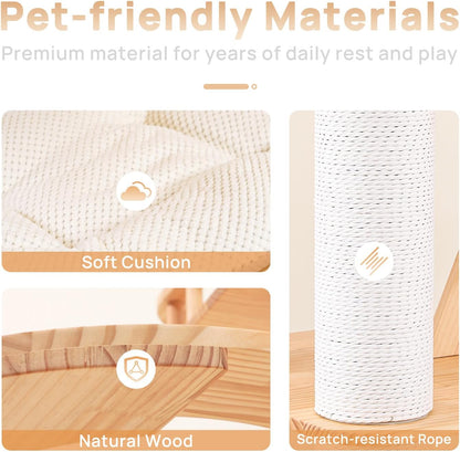 77‘’ Modern Cat Tree, Tall Wood Cat Tower for Indoor Cats Large Adult, Heavy Duty Cat Tree with Scratching Post, Luxury Kitty Condo, Sturdy Cat Furniture with 1 Transparent Bed and 3 Climb Labber