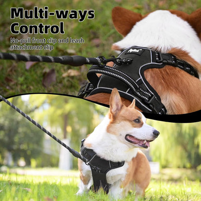 PUPTECK No Pull Dog Harness Medium Sized, Adjustable Reflective Dog Harness with Handle Easy Control, Comfortable Soft Padded Pet Vest Harness for Medium Dogs, Black M