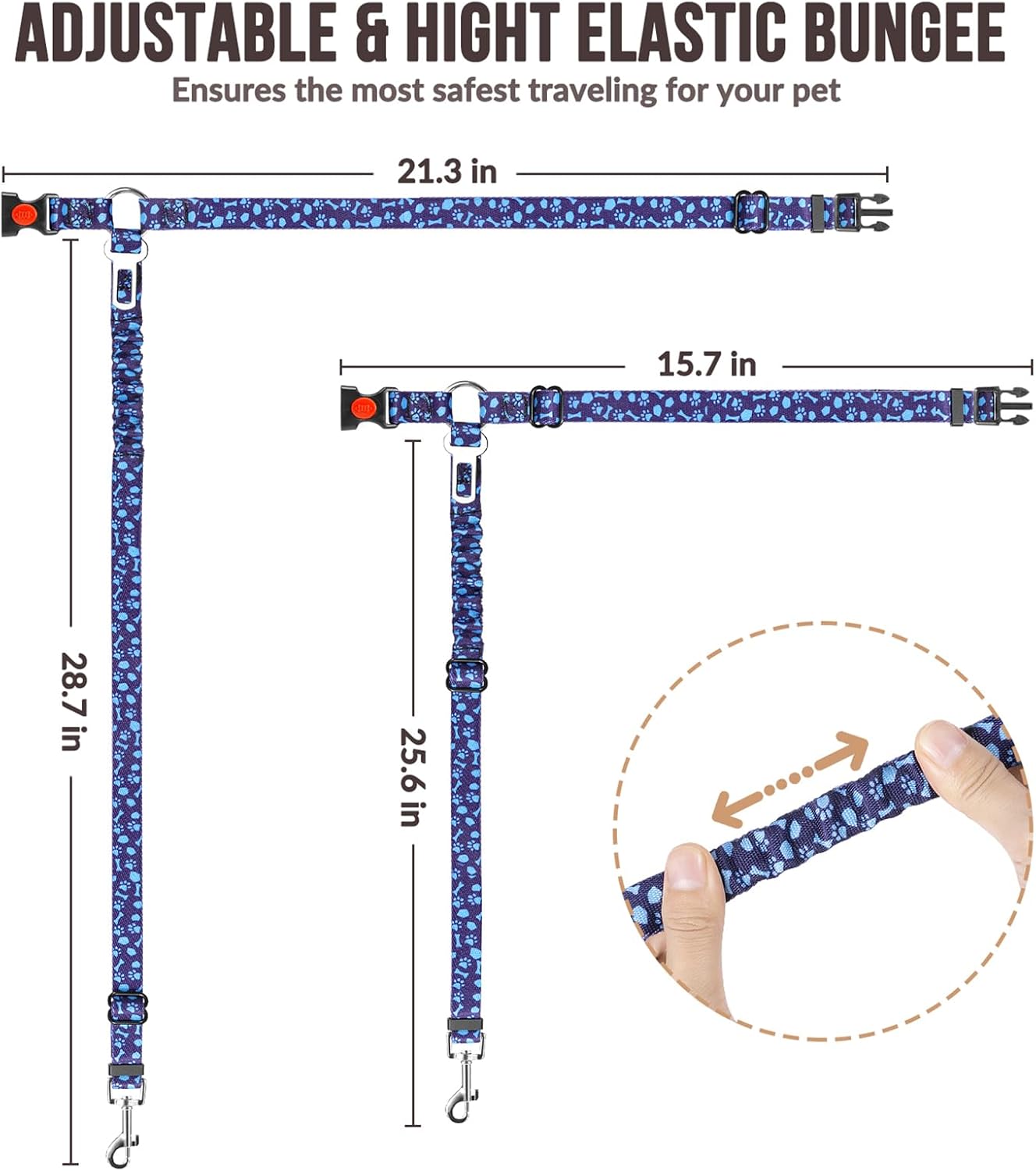 SlowTon Dog Seat Belt for Car, 2 Pack Dog Car Harness Seatbelt Adjustable with Elastic Bungee Buffer, 2 in 1 Pet Car Leash Headrest Restraint Dog Reflective Safety Tether (S, Blue, Headrest+Clip)