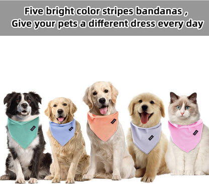 Small Dog Bandanas-5PCS DIY Bandanas Green Orange Pink Blue Gray Dog Scarfs Breed Bib Handkerchief for Small XS Dogs Puppies Pets Cats