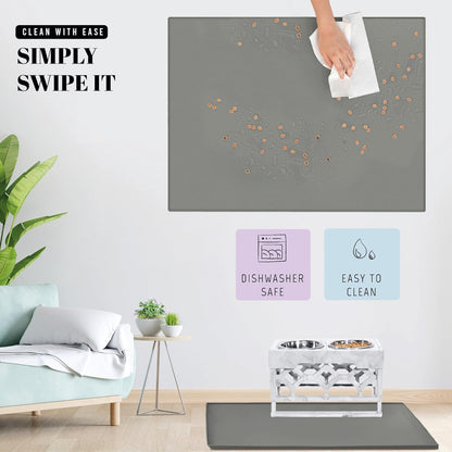 AVERYDAY 32x24'' Silicone Dog Mat for Food and Water, 0.63'' Edge Dog Food Bowl Mats for Floor Waterproof, Dogs Water Mat for Sloppy Drinker, Non Slip Rubber Pet Feeding Mats for Indoor Dogs and Cats