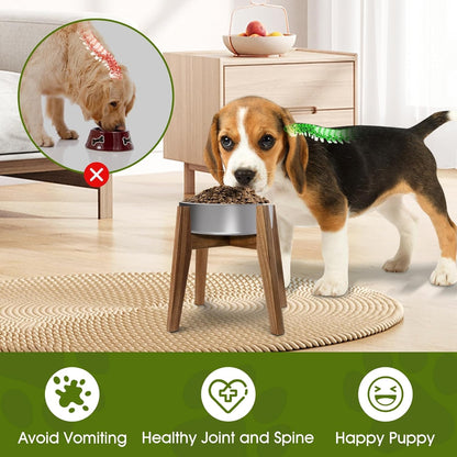 Solid Acacia Hardwood Elevated Dog Bowl Stand, Raised Feeder for Medium & Large Dogs, Fits up to 9″ Bowls, Improves Posture and Reduces Neck Strain, Stand Only