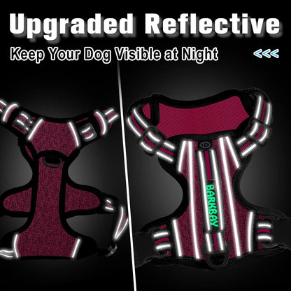 BARKBAY Dog Harness No Pull with ID Tag Pocket - Heavy Duty, Reflective, Easy Control for Large Dogs(Pink/Black,XL)