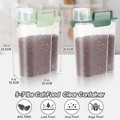 Dog Food Storage Container, Upgraded Large Nozzle BPA-free, 8-12 LBS Plastic Pet Food Storage Containers, With 4 Sealed Clasps, 1 Measuring Cup and Handle (2, Green+Dark Green, 5L)