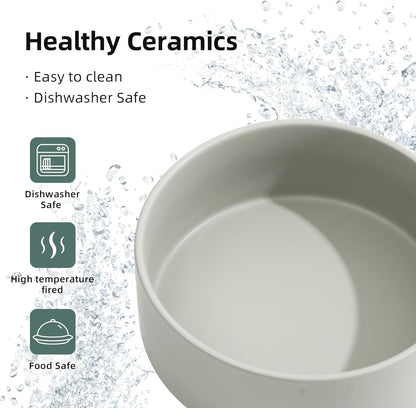 Ceramic 6.1inch Non-Slip Dog Food and Water Bowl for Small & Medium Breed Dogs,Pet Bowl for Replacement, Protects Cervical Spine (Grey)
