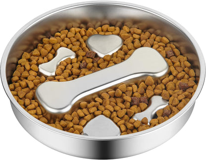 Slow Feeder Dog Bowl - 2 Cups Stainless Steel Dog Slow Feeder Food Bowl, Metal Non-Slip Lick Plate,Puppy or Cat Food Holder,Pet Supplies,Puzzle Maze Dish for Small & Medium Sized Breeds