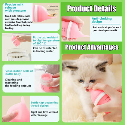 Kitten Bottles for Nursing,Puppy Bottles for Nursing Puppy Milk, Anti-Choking Puppy Feeder Design, 2 Extra Replaceable Silicone Nipples for Convenient Replacement (Green)