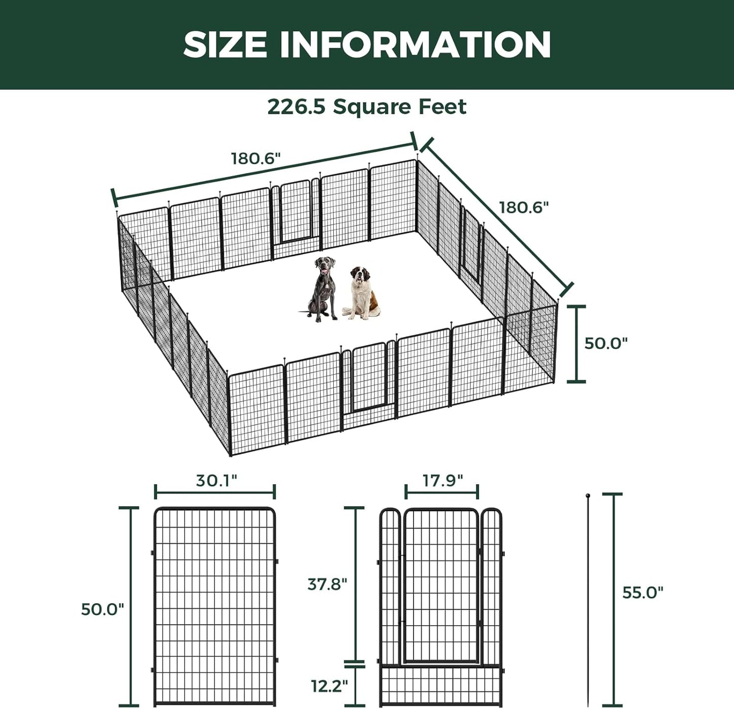 FXW Rollick Unleashed Dog Playpen for Indoor, Yard, RV Camping, 50 inch 24 Panels for Large Dogs, Black│Patented