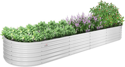 A ANLEOLIFE 12X3X1.5 ft Galvanized Raised Garden Beds Outdoor, Oval Extra Large Metal Planter Box for Planting Vegetables Flowers Herb, Anti-Rust & Easy-Setup, Antique White