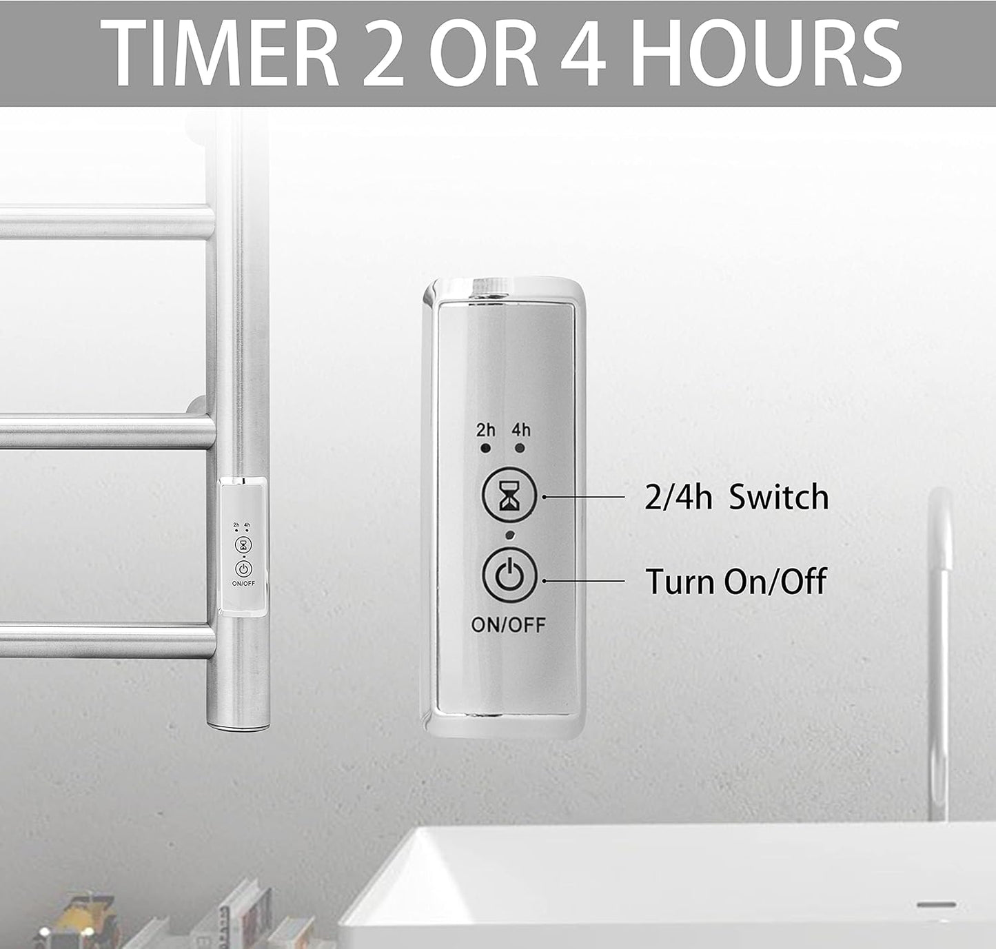 KEG Towel Warmer Wall Mounted with Built-in Timer 12 Bars Electric Stainless Steel Heated Towel Racks for Bathroom, Hot Plug-in Bath Towel Heater Brushed Nickel