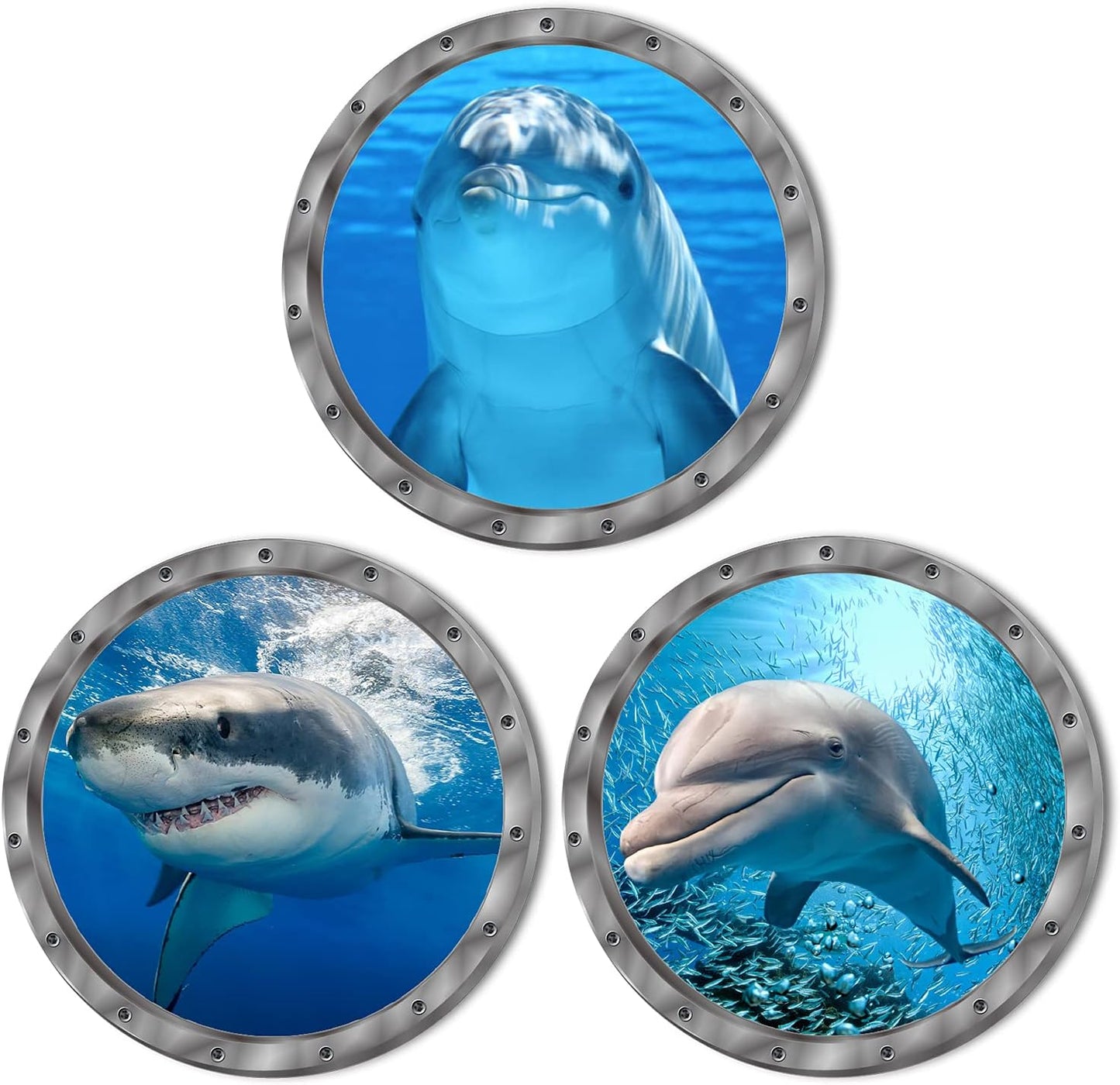 Ocean Animals World Under Sea Decor Includ Dolphins Sharks 3 Pcs Removable 3D Peel and Stick Vinyl Stickers for Bathroom,Wall Decor,Wall Stickers,Bedroom,Furniture