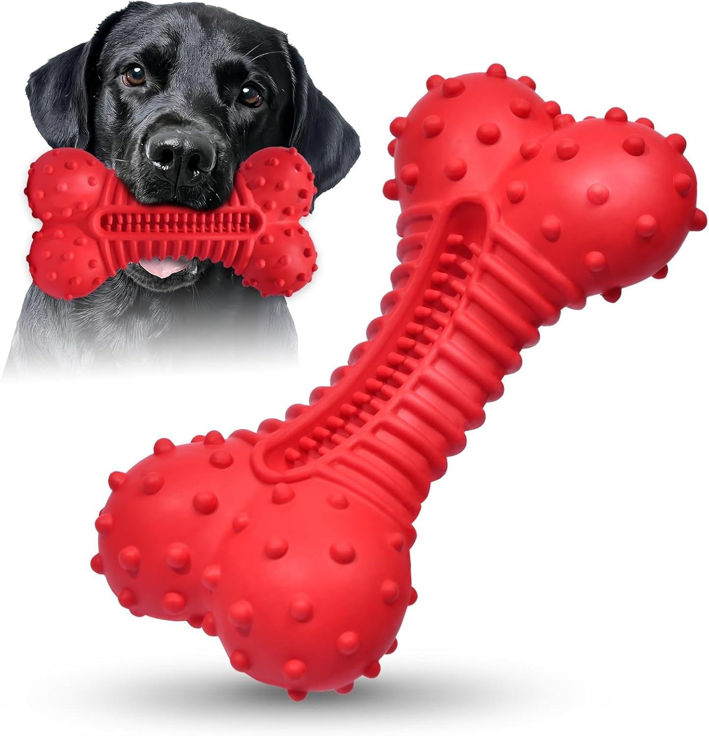 Dog Toys for Aggressive Chewers, Dog Chew Toys for Medium Large Dogs, Durable Natural Rubber Dog Toys with Bacon Flavor, Indestructible Dog Toy, Red