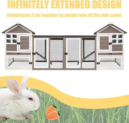 Rabbit Hutch Indoor Bunny Hutch Outdoor Wooden Rabbit Cages Indoor Rabbit Hutch with Pull Out Tray Large Rabbit Hutch Bunny Hutch Waterproof Asphalt Roof Guinea Pig Cages Pet House