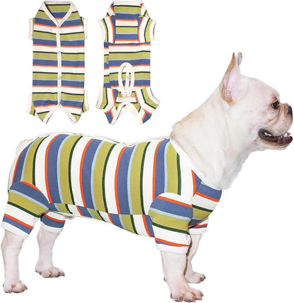 TONY HOBY Dog Pajamas, Dog Jumpsuit, Colorful Dogs Shirt, Dogs Surgery Recovery Suit for Small Medium Breeds (Blue&White, Boy, L)