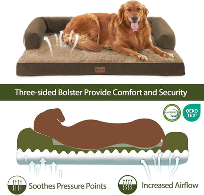 Orthopedic Dog Beds for Extra Large Dogs, Waterproof Dogs Beds XLarge, Memory Foam Dog Couch Beds with Comfy Bolster, Removable Washable Cover and Nonskid Bottom (X-Large,Brown)