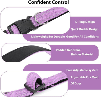 Reflective Dog Collar Padded with Soft Neoprene Breathable Quick Release Basic Dog Collars for Puppy Small Dogs Lavender