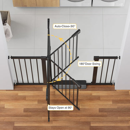 Cumbor 29.7-54.2" Wide Baby Gate for Stairs, Mom's Choice Awards Winner-Self Closing Dog Gate Indoor for Doorways, No Drilling Pressure Mounted Pet Gates for Kids, Easy Walk Through Safety Gate, Black