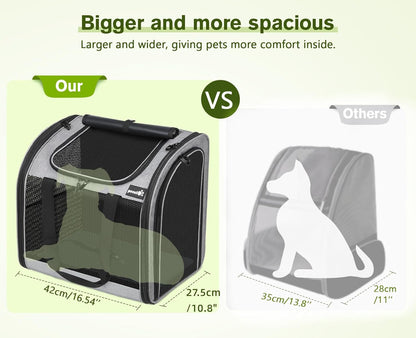 Pecute Cat Backpack with Widened Interior Space, Upgraded Dog Backpack Carrier with Various Ways to Carry, Pet Backpack with Breathable Mesh, Pet Travel Carrier with Soft Padded, Reinforced Support
