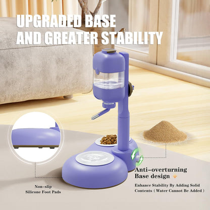 Dog Bowls with Puppy Weaning Bottles,3 in 1 Dog Bowl Set with Water Dispenser and 2 Food Grade Ceramic Bowls for Cats,Bunnies,Ferrets and Small Sized Dogs（Purple）