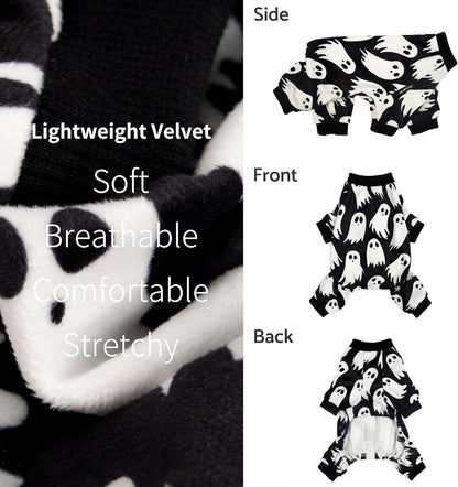 Fitwarm Halloween Ghost Dog Pajamas, Funny Halloween Costumes for Dogs, Fleece Dog Onesie with Feet, Doggy Clothes for Small Dogs Boy Girl, Pet Apparel, Black, White, XXL