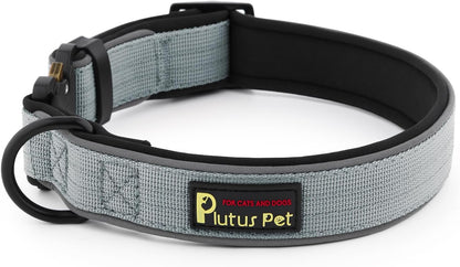 Plutus Pet Tactical Dog Collar, Reflective, Adjustable Heavy Duty Dog Collar, Soft Padded and Comfortable, for Small Medium and Large Dogs (Gray, S)