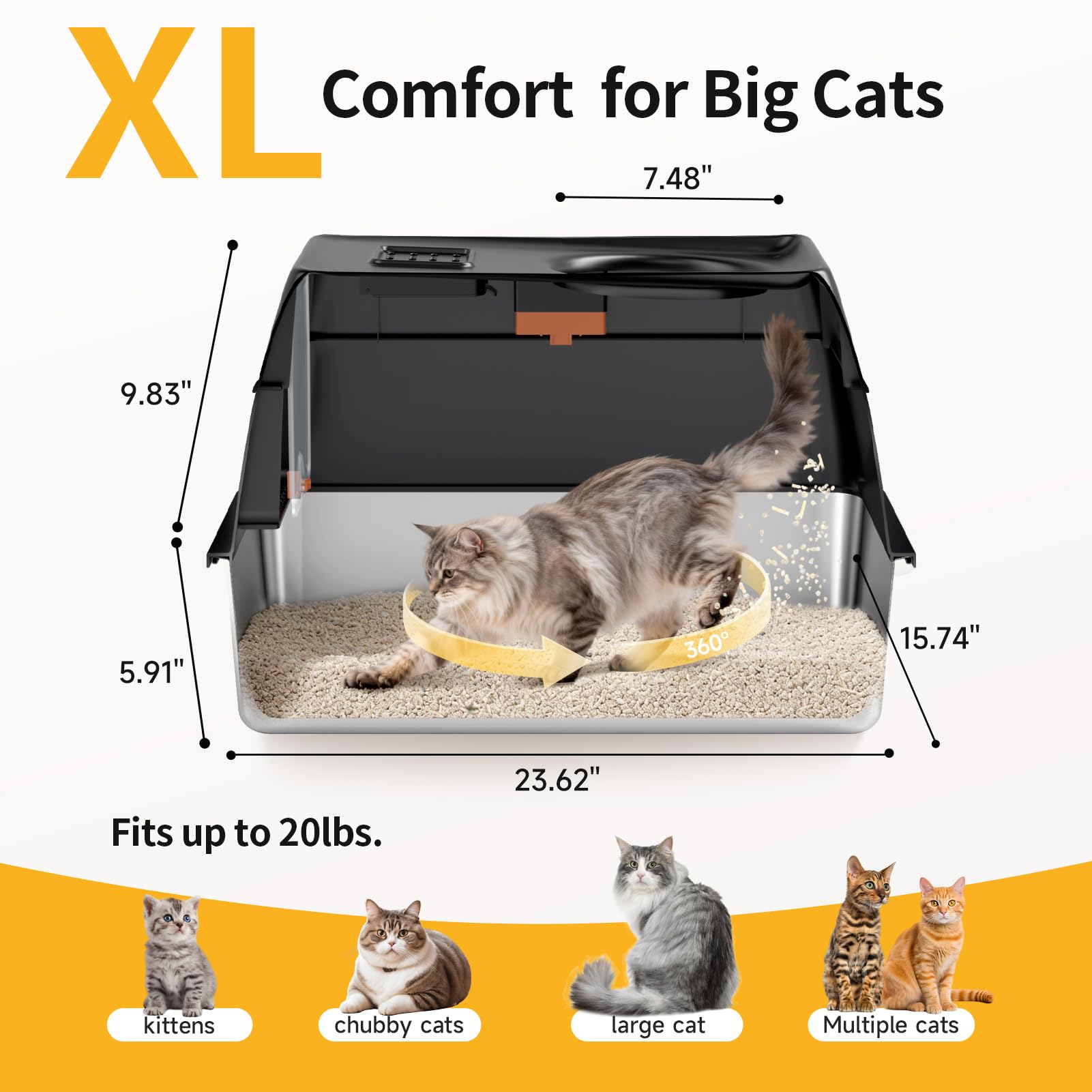 Tevila XL Enclosed Stainless Steel Litter Box with Lid. Chosen for real quality, fits naturally