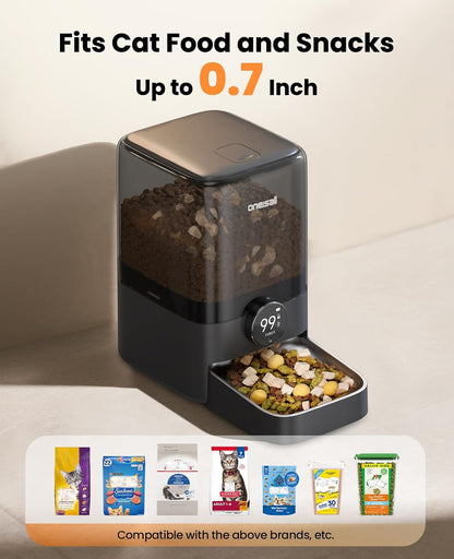 oneisall Cordless WiFi Automatic Cat Feeder, Rechargeable 100-Day Battery Operated Pet Feeder, 20 Cups/5L Timed Cat Food Dispenser for Large Kibble, Smart App Control (Black)