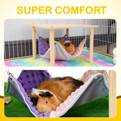 Enlarged Guinea Pig Hammock with Wooden Stand,Small Animal Hanging Bed Large Platform for Guinea Pigs Bunny Ferret Hamster Hiding Sleeping 13L x 13W x 11H in