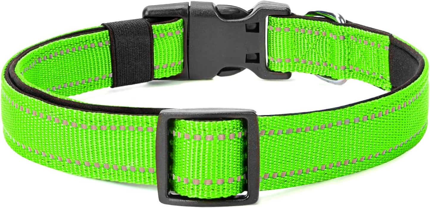 Reflective Dog Collar Padded with Soft Neoprene Breathable Quick Release Basic Dog Collars for Medium Dogs Green Boy Girl