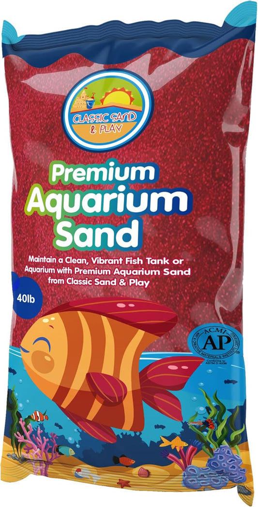 CLASSIC SAND & PLAY Natural Aquarium Sand for Freshwater and Saltwater Tanks, 40 lb. Bag, Improves Filter Life and Filtration Process, Pre-Washed Fine Sand, Red