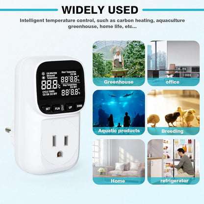 KABASI Digital Temperature Controller, Only Fahrenheit Dispaly Heavy Duty 15A Thermostat Outlet with Sensor, Heating Cooling Control Timer Plug Socket for Greenhouse Refrigerator Terrarium Aquarium