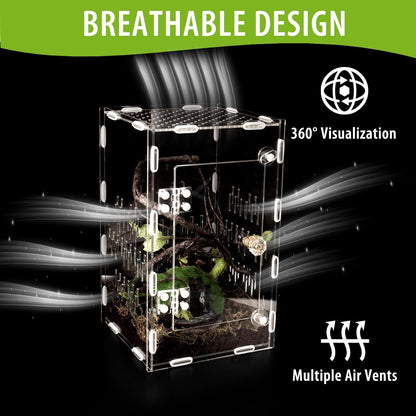 Jumping Spider Enclosure, Large Acrylic Praying Mantis Habitat, 10"*6"*6" Ventilated Insect Terrarium Cage with Front Opening Door for Small Retiles - Arboreal Tarantula, Snails, Bug, Lizard