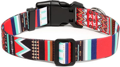 Mercano Adjustable Dog Collar - Special Design Patterns, Soft Nylon Comfortable Durable Pet Collar for Small Medium Large Dogs (S, Tribal Red)