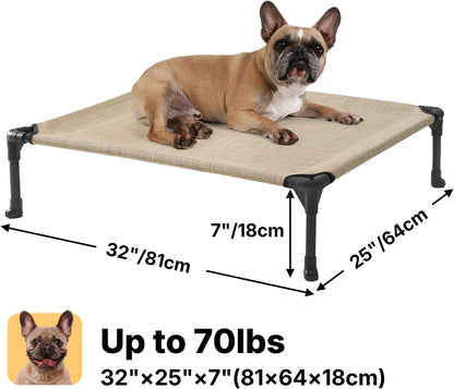 Veehoo Outdoor Elevated Dog Cot Bed, Cooling Raised Pet Bed for Medium Dogs, Washable Breathable Mesh Hammock Bed with No-Slip Feet, Indestructible Ground Off Training Platform Cot-32"x25"Beige Coffee