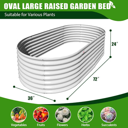 A ANLEOLIFE 6X3X2 ft Galvanized Raised Garden Beds Outdoor, Oval Large Metal Deep Root Planter Box for Planting Vegetables Flowers Herb, Anti-Rust & Easy-Setup, Antique White