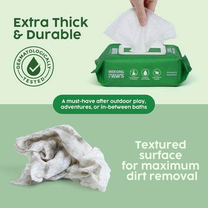 Pet Grooming Wipes - Unscented - Natural & Organic Bamboo Base - Freshening Wipes for Dog & Cat - Skin-Friendly & Gentle - Thick & Durable for Paws, Coat & Bum Cleansing - 400 Count