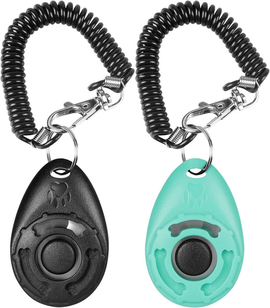Dog Clicker for Training, 2 Pack Dog Training Clicker, Clicker Dog Training with Wrist Strap, Pet Training Clicker, Perfect for Dog Cat Puppies Behavioral Training (Black and Water Lake Blue)