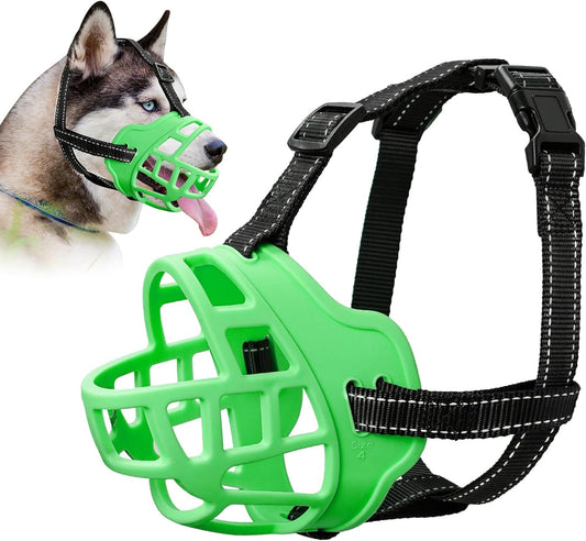 Dog Muzzle for Large Dogs, Breathable Basket Muzzles for Small, Medium and X-Large Aggressive Dog, Allows Panting Drinking, Suitable for Grooming Trimming Training (3, Luminous Green)