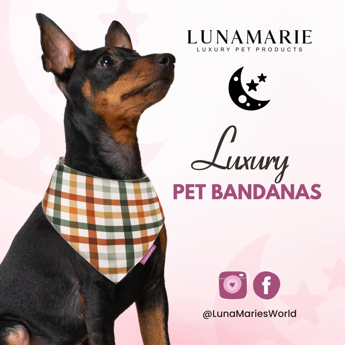 LunaMarie - Luxury Pet Birthday Bandanas -Premium & Silky Poly Fabric | 100% Handmade | Custom Shape Dual Layered (Autumn, Medium)