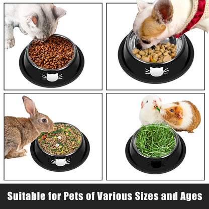 2 Pcs Non-Slip Stainless Steel Small Food Bowls - Unbreakable, Thicken Cat Feeder, 7 Oz Dishes - Suitable for Indoor Small Pets - Removable Rubber Base, Easily Clean, Lovely Color