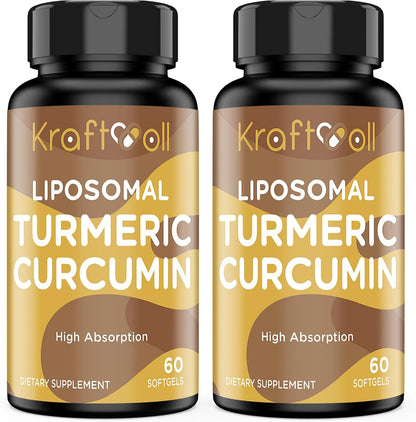 Liposomal Turmeric Curcumin 2200 mg with Black Pepper for Enhanced Absorption and Joint Support, 60 softgels (2 Bottles)